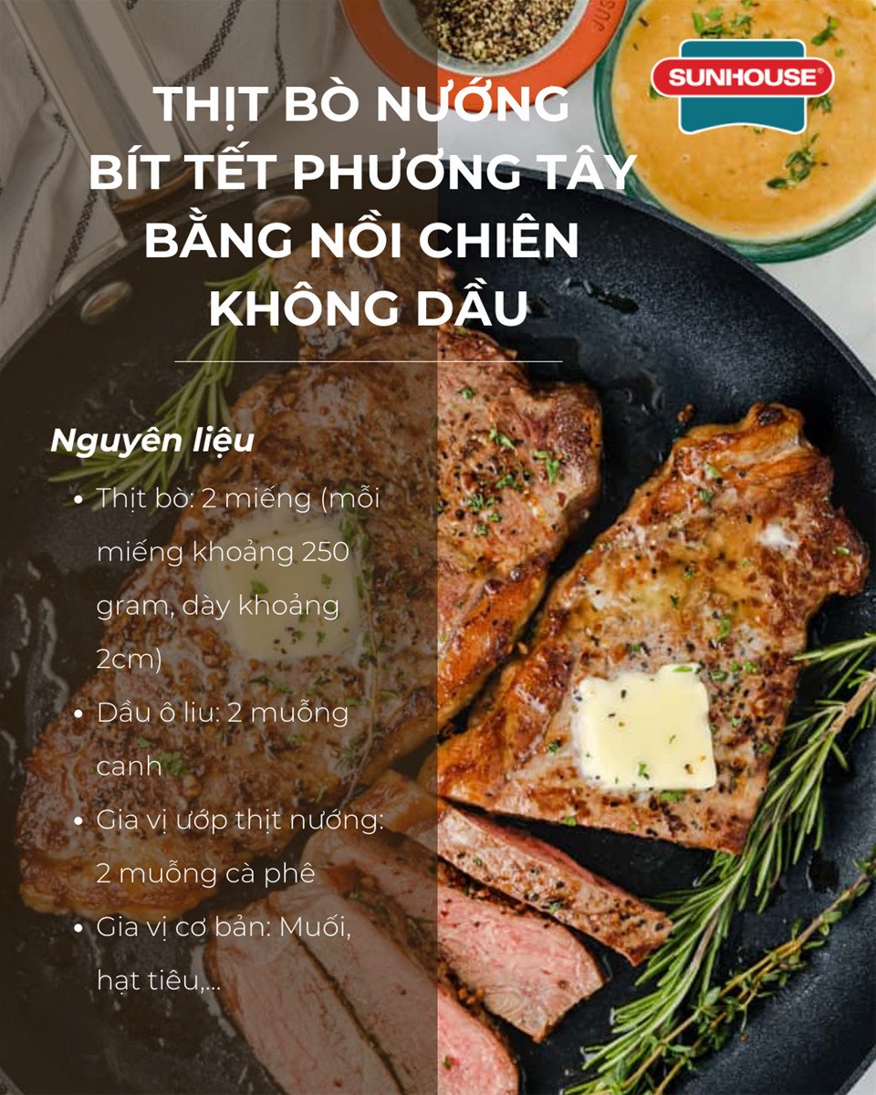 Nguyên liệu cơ bản để ướp thịt bò nướng bít tết kiểu Tây bằng nồi chiên không dầu