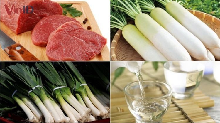 Nguyên liệu đặc trưng chuẩn bị cho món canh thịt bò Hàn Quốc