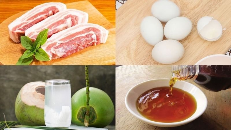 Nguyên liệu đầy đủ cho cách làm thịt kho hột vịt Nam Bộ
