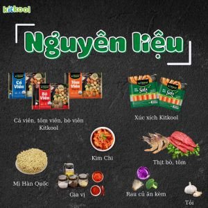 Nguyên liệu đầy đủ cho món mì cay xúc xích tại nhà