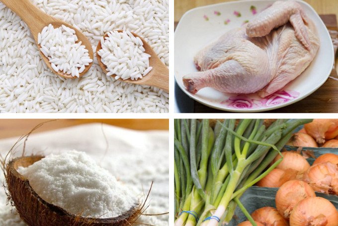 Nguyên liệu đầy đủ cho món xôi gà hấp bằng xửng