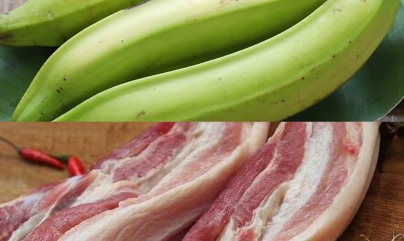 Cách Nấu Chuối Xanh Với Thịt Ba Chỉ Đậm Đà Chuẩn Vị Nguyên liệu đầy đủ để nấu chuối xanh với thịt ba chỉ