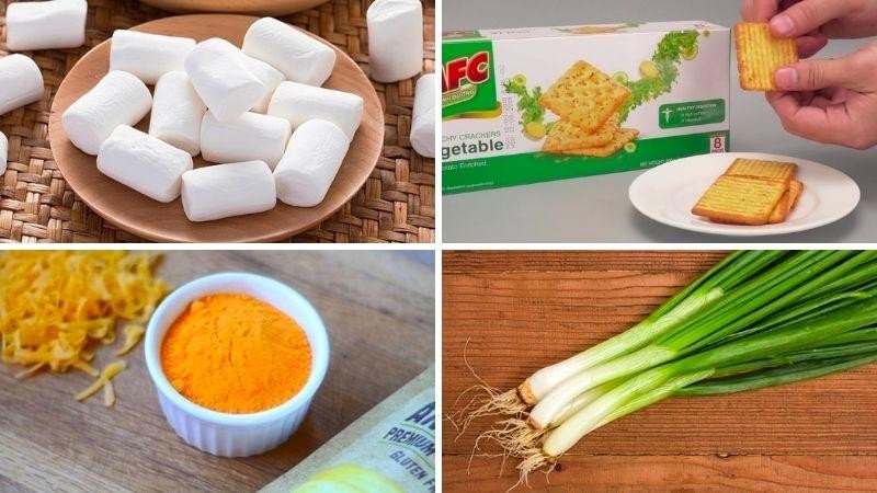 Nguyên liệu đầy đủ làm bánh hành phô mai kẹp