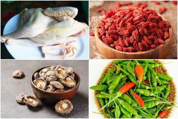 Nguyên liệu gà tiềm ớt hiểm tươi ngon