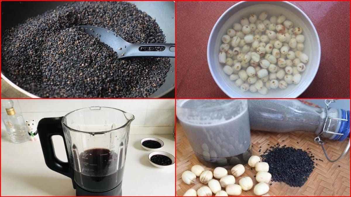 Nguyên liệu hạt sen và mè đen cho sữa hạt