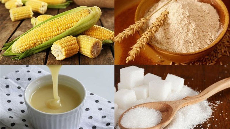 Nguyên liệu làm bánh bắp chiên với bột mì