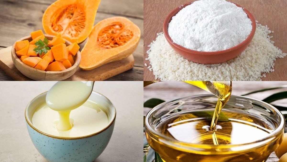 Nguyên liệu làm bánh bí đỏ bột nếp đầy đủ