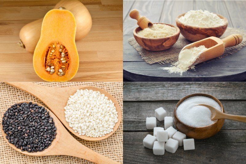 Nguyên liệu làm bánh bí đỏ chiên bột nếp và bột năng