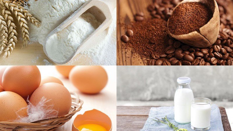 Nguyên liệu làm bánh bông lan cà phê bằng nồi cơm điện