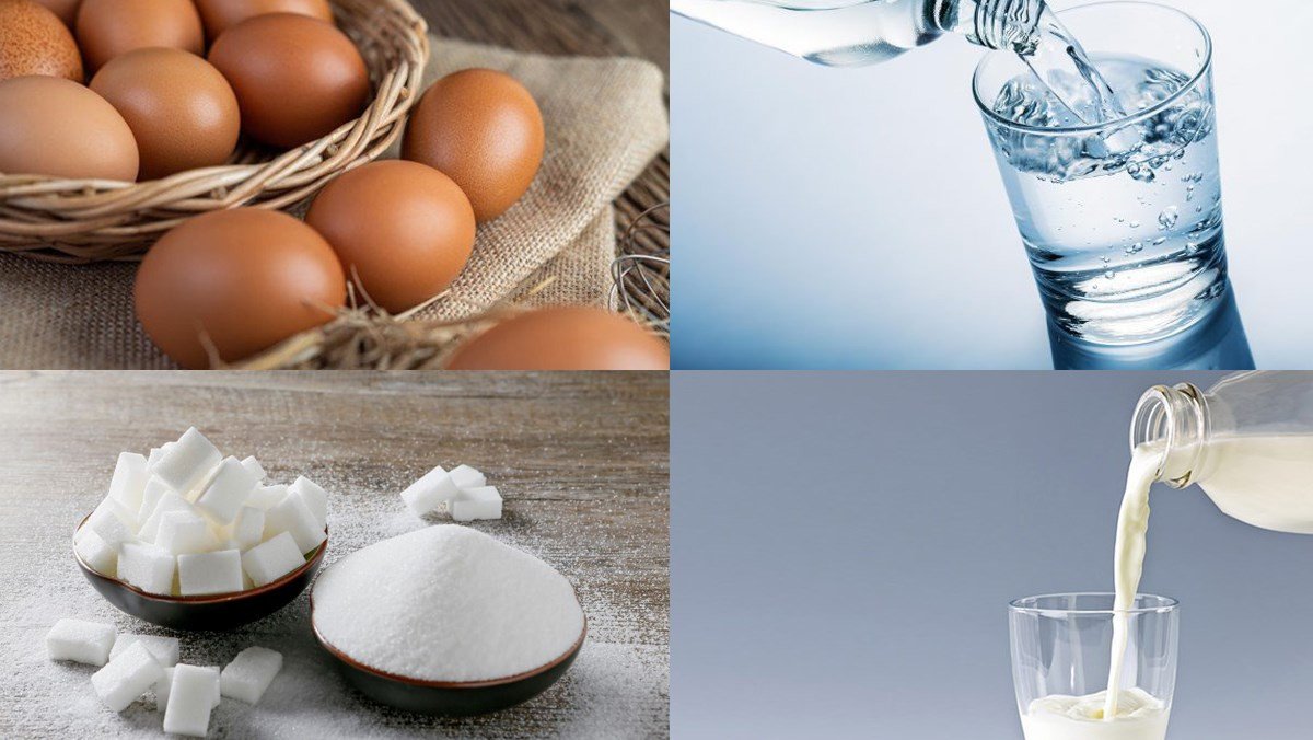 Nguyên liệu làm bánh flan với 3 quả trứng