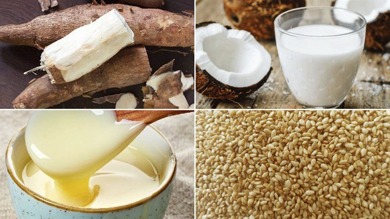 Nguyên liệu làm bánh sắn từ củ sắn tươi và dừa nạo