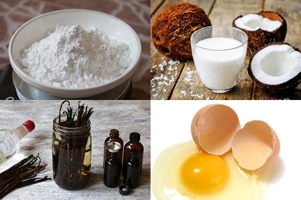 Nguyên liệu làm bánh tai yến bột gạo với nước cốt dừa