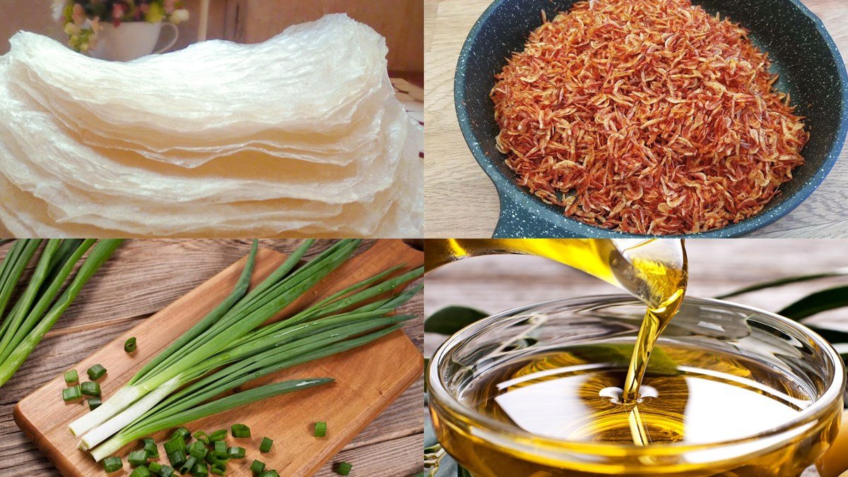 Nguyên liệu làm bánh tráng mỡ hành ruốc