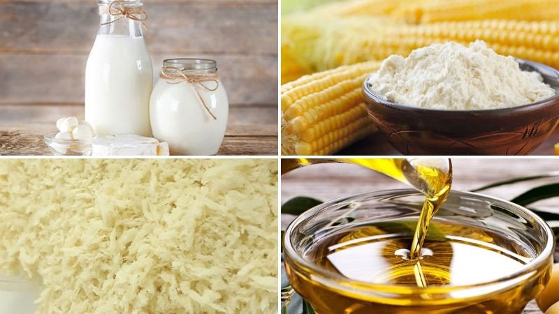 Nguyên liệu làm bánh từ bột bắp và sữa
