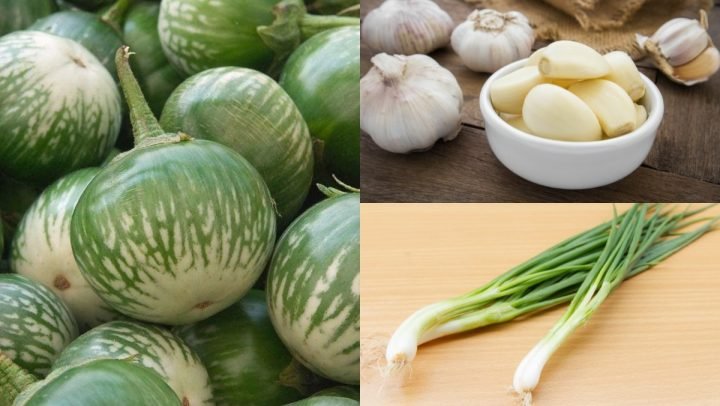 Nguyên liệu làm cà xanh xào tỏi chuẩn bị