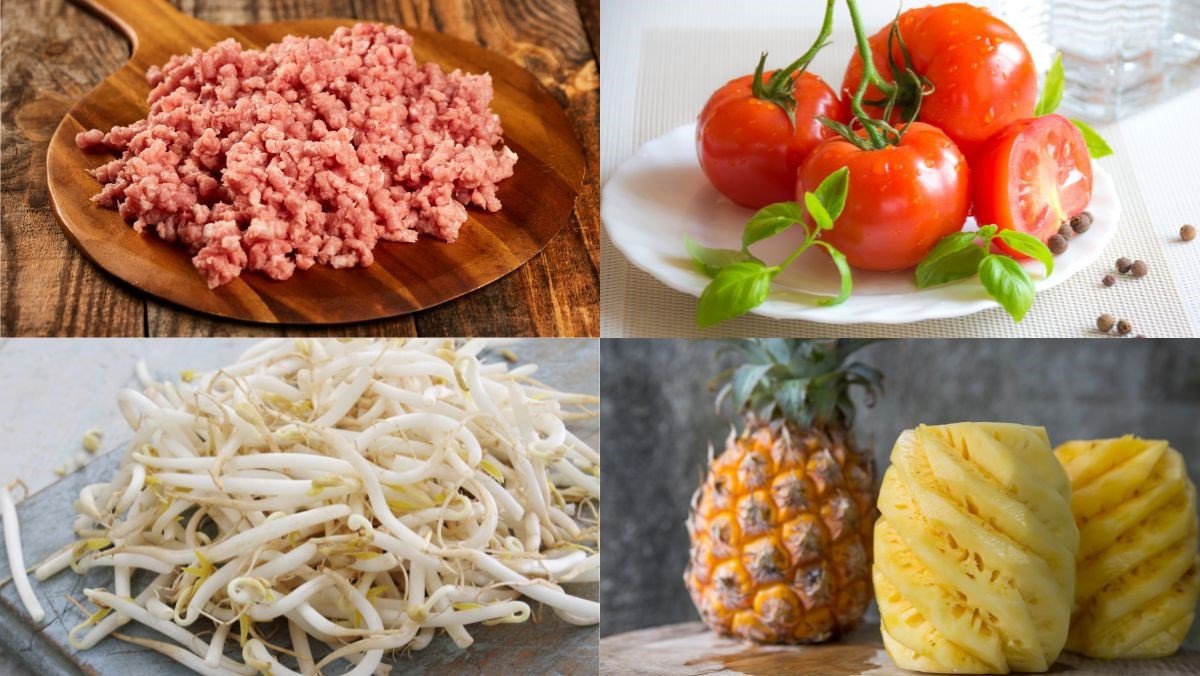 Nguyên liệu làm canh chua thịt băm dứa