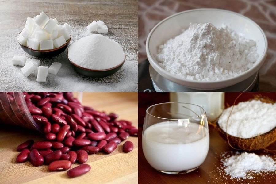 Nguyên liệu làm chè đậu đỏ nước cốt dừa với những nguyên liệu đơn giản