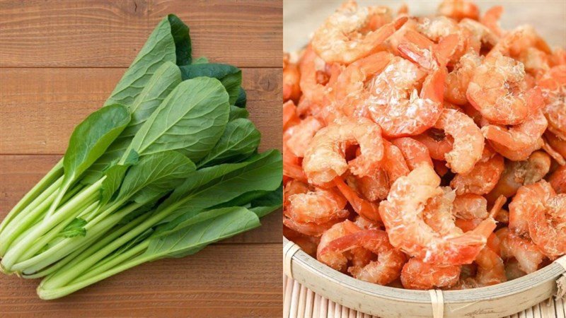Nguyên liệu làm món canh rau cải ngọt tôm khô