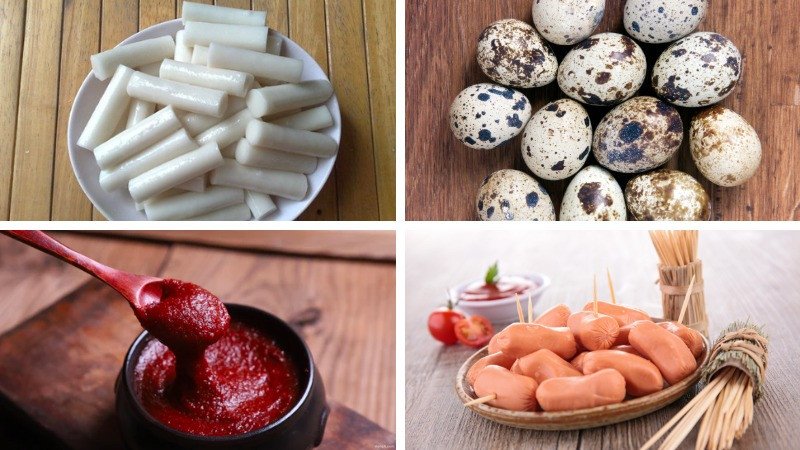 Nguyên liệu làm Tokbokki xúc xích trứng cút
