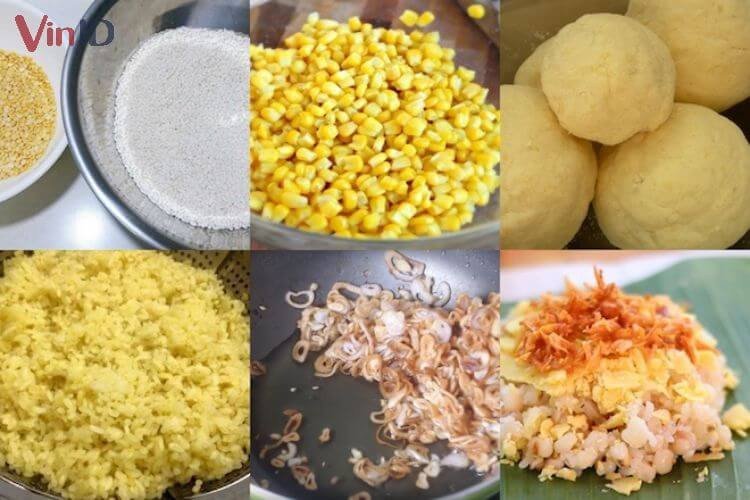 Nguyên liệu làm xôi bắp khô mặn đậu xanh hành phi