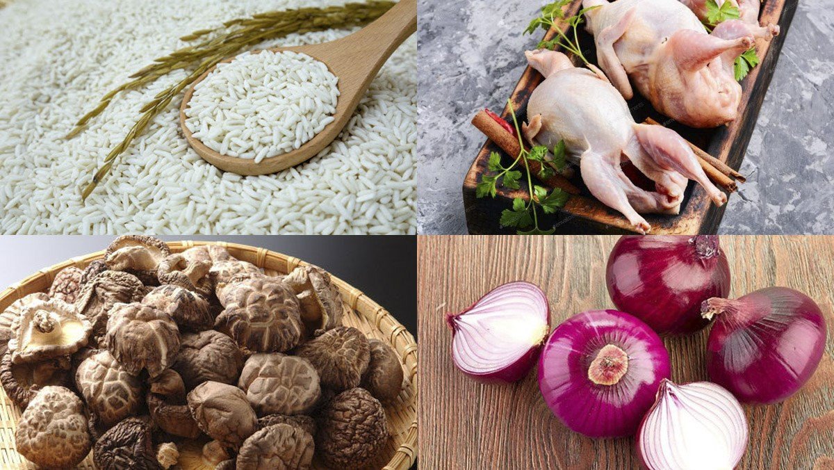 Nguyên liệu làm xôi chim bồ câu nấm hương