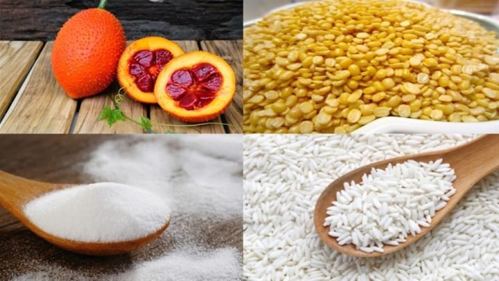 nguyên liệu làm xôi gấc đậu xanh tươi ngon