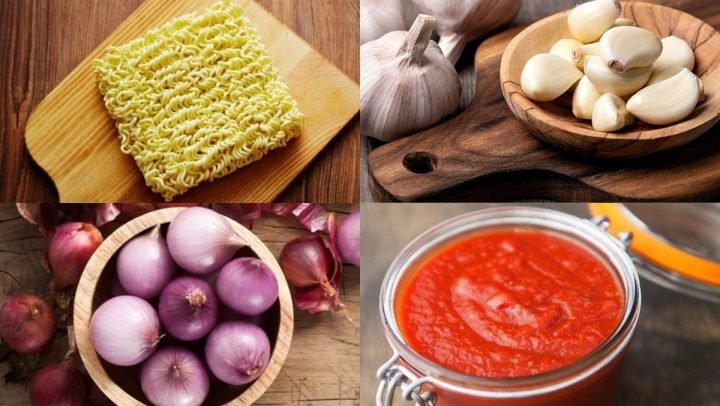 Nguyên liệu món mì xào Hảo Hảo chua cay
