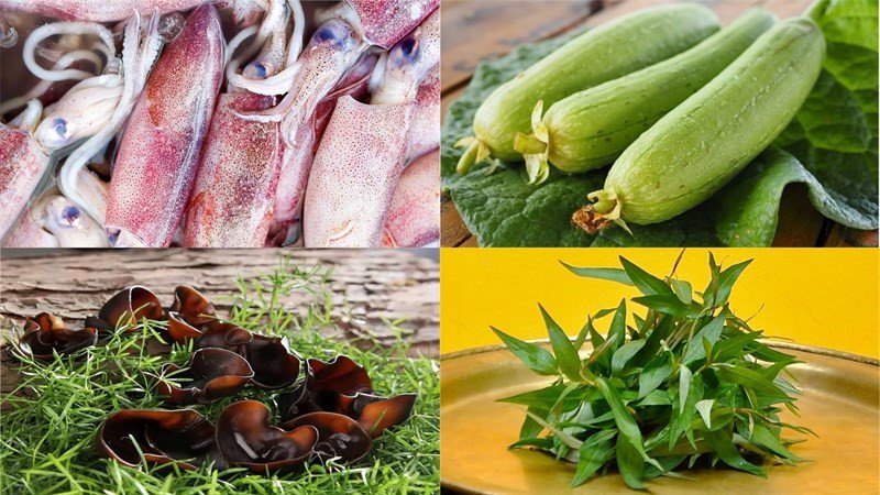 nguyên liệu mực xào mướp