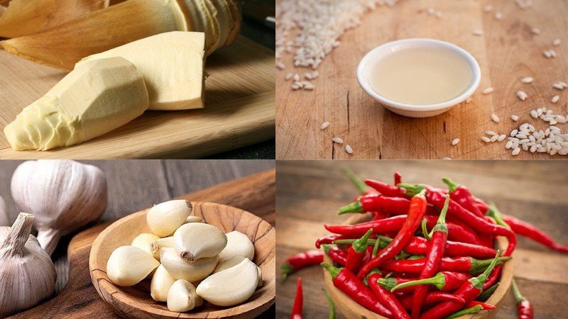 Nguyên liệu ngâm măng với giấm để nấu cá