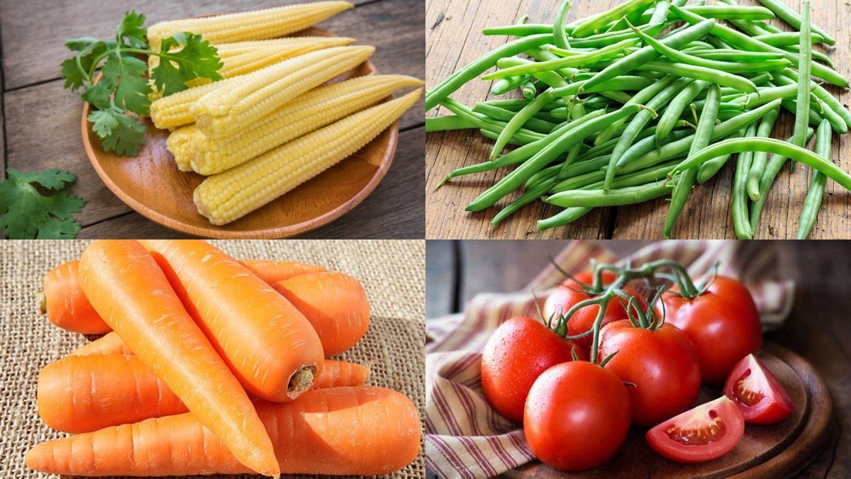 Nguyên liệu ngô bao tử xào thập cẩm chay