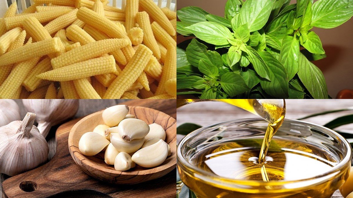 Nguyên liệu ngô bao tử xào tỏi chay