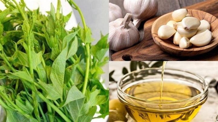 Nguyên liệu rau lang xào tỏi tươi ngon
