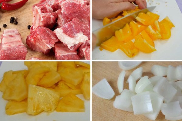 Hoàn Hảo Cách Nấu Sườn Xào Chua Ngọt Đậm Đà Tại Nhà Nguyên liệu sườn xào chua ngọt đã được sơ chế sạch sẽ, sắp xếp gọn gàng
