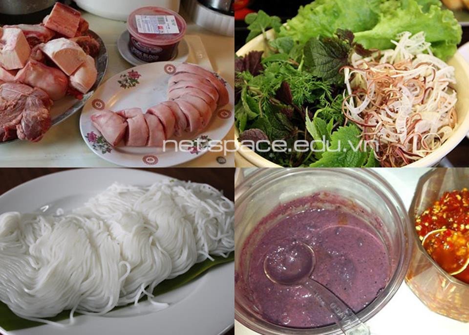 Nguyên liệu tươi ngon cho món bún bò Huế tại nhà