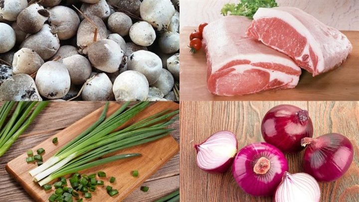 Nguyên liệu tươi ngon cho món cách xào nấm với thịt lợn