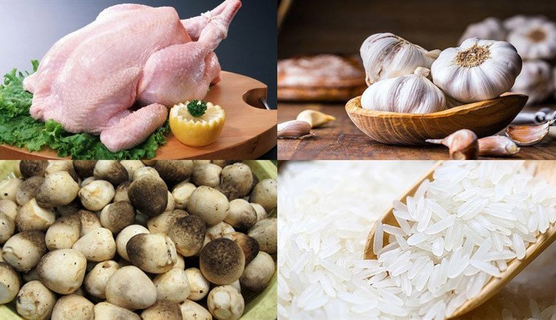 Nguyên liệu tươi ngon cho món cháo gà nấm rơm