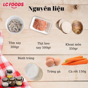 Nguyên liệu tươi ngon chuẩn bị cho cách làm chả giò khoai môn thịt