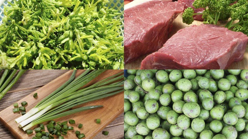 Nguyên liệu tươi ngon chuẩn bị cho món canh hoa thiên lý