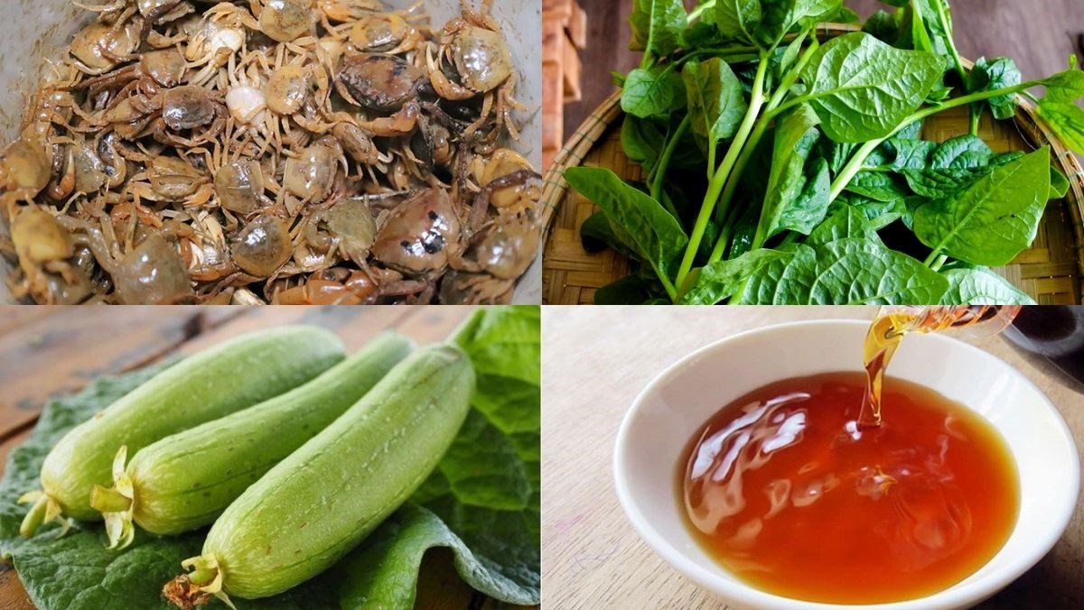 Nguyên liệu tươi ngon để nấu canh cua rau mồng tơi mướp
