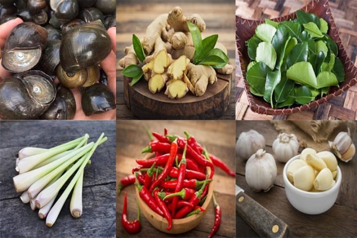 Nguyên liệu tươi sống để làm món ốc bươu xào sả ớt kiểu Thái