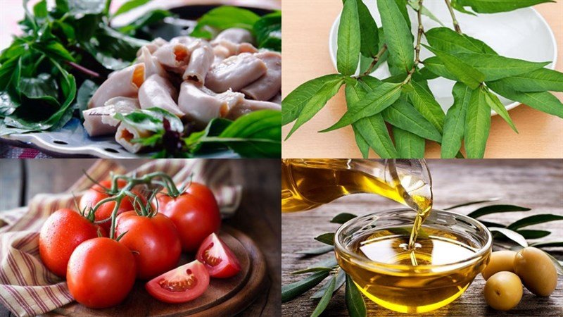 Nguyên liệu xào lòng dê rau răm