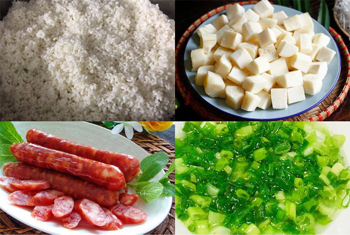 Nguyên liệu xôi sắn mỡ hành