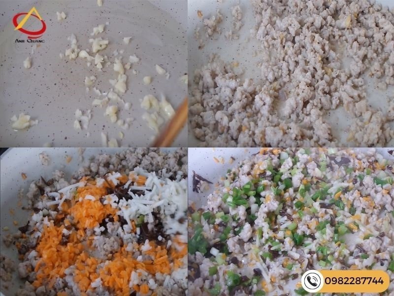 Nhân thịt và rau củ xào chín thơm