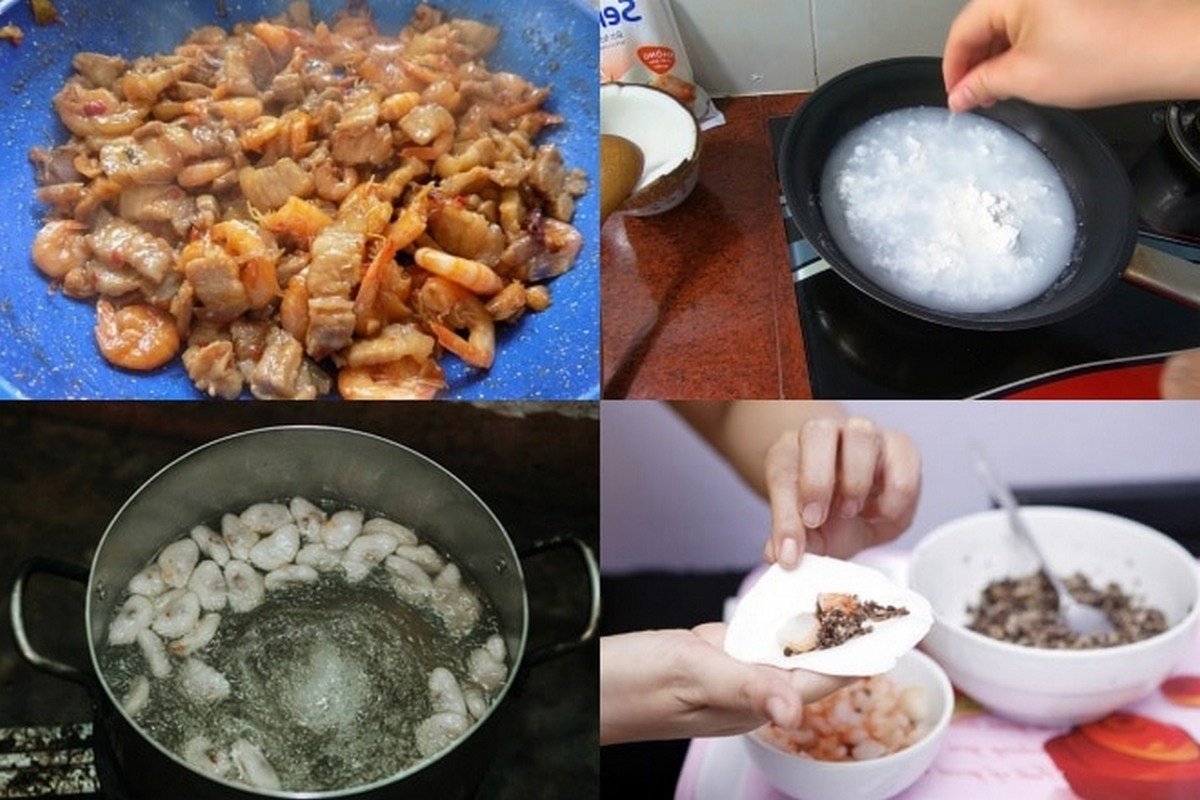 Nhân tôm thịt đậm đà đã xào chín cho món bánh bột lọc làm nhanh