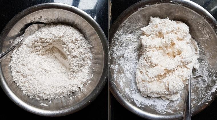 Nhào bột mịn để làm sợi bánh canh bột gạo