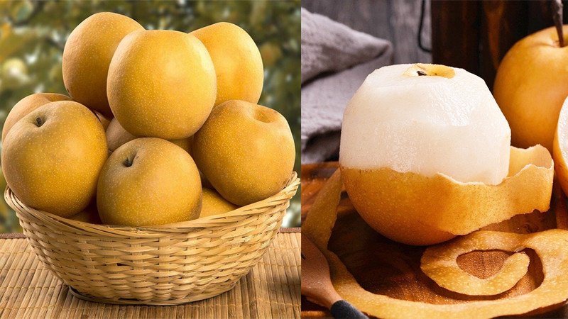 Nhiều quả lê Hàn Quốc xếp chồng lên nhau, tượng trưng cho vô vàn lợi ích sức khỏe và giá trị dinh dưỡng của quả lê