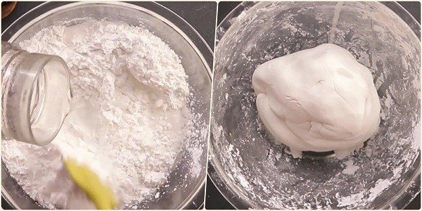 Nhồi bột gạo và bột năng để làm vỏ bánh gối hấp