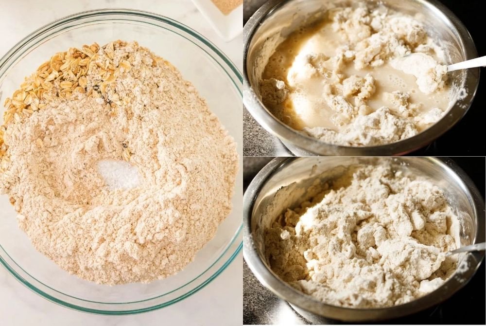 Nhồi và trộn bột yến mạch với sữa tươi làm bánh mì