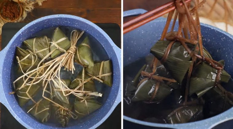 Nồi bánh tro miền Bắc đang luộc chín đều thơm ngon
