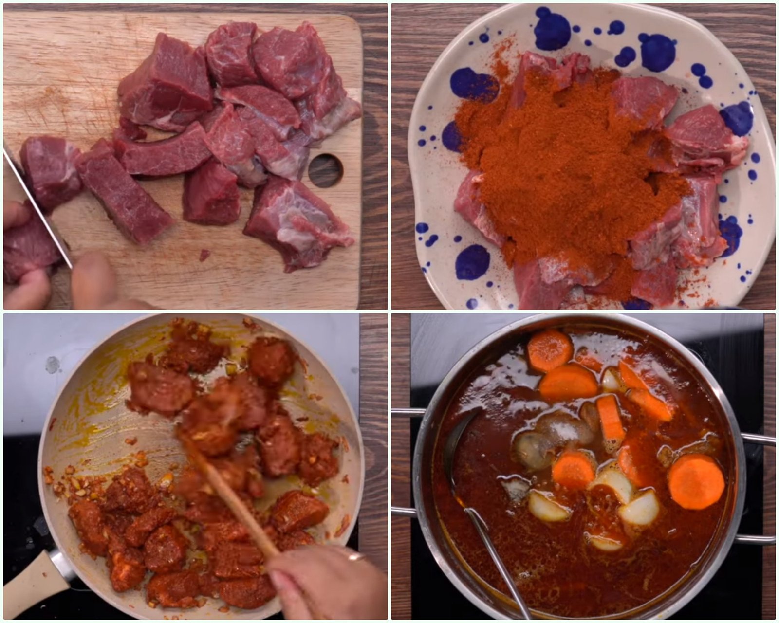 Nồi bò sốt vang đang hầm cùng cà rốt và khoai tây